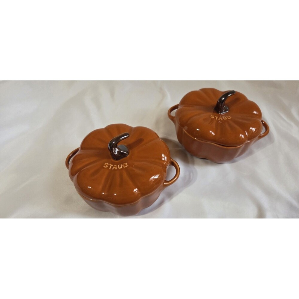 Staub Ceramic Pumpkin Ccotte 0.5Qt burnt Orange (small) Lot Of 2